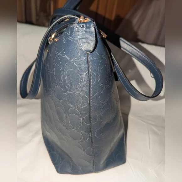 Coach Gallery Navy Perforted Leather Tote with Gold Accents.1499 - Picture 5 of 13